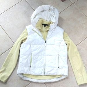 Women's white puffer vest large and small green fleece top